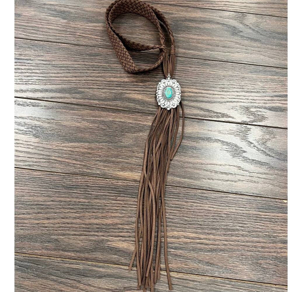Boho Concho Turquoise Braided Suede Necklace – Extra-Long 51" Hand-Braided